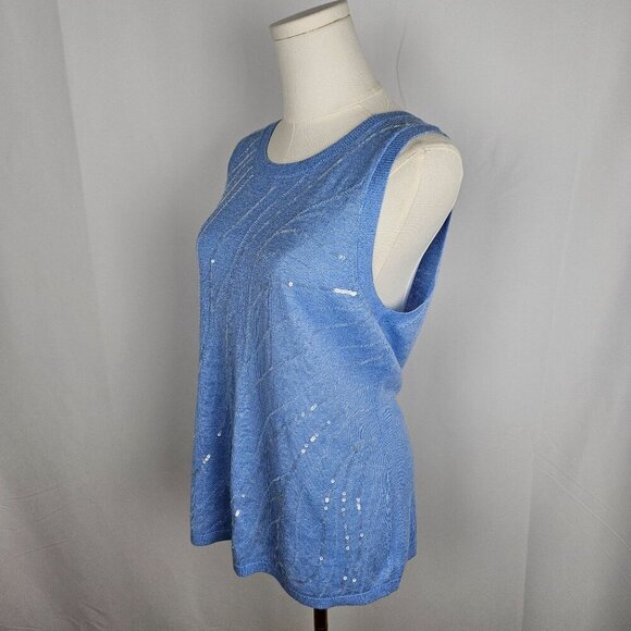 Tommy Bahama Blue Tidal Pool Knit Tank Top Sequin Small Linen - Picture 4 of 9